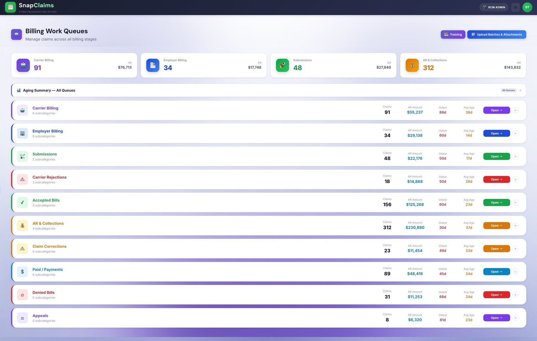 SnapClaims Billing Work Queues