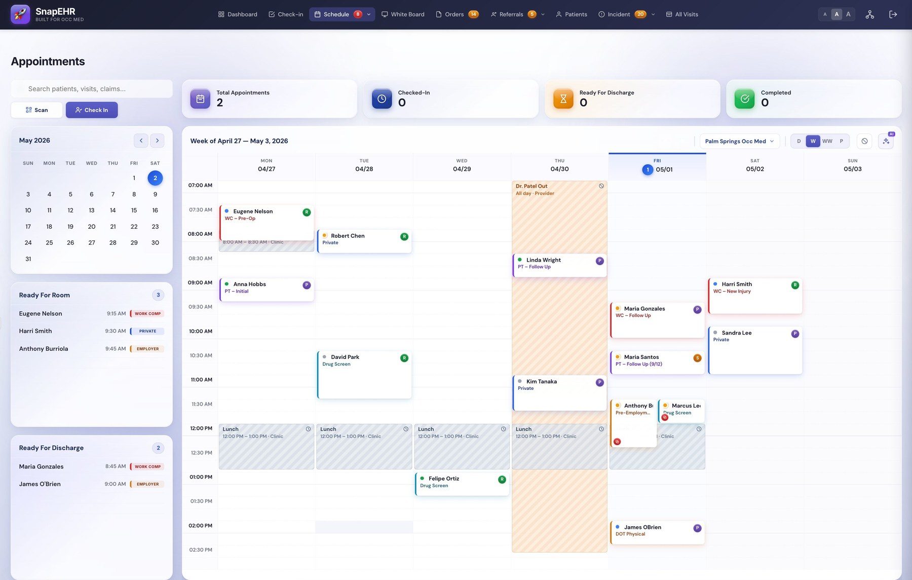 SnapEHR Appointments Schedule